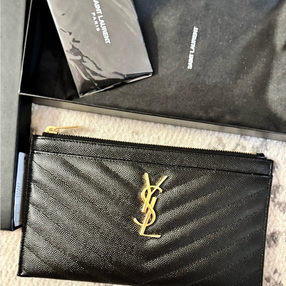 Authentic YSL Monogram Small Ziptop Bill Pouch in Grained Leather - Picture 12 of 14